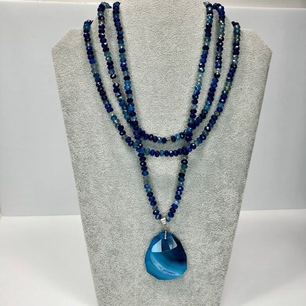 Lucas Lameth LUC 925 Blue Agate Pendant Multi Strand Necklace